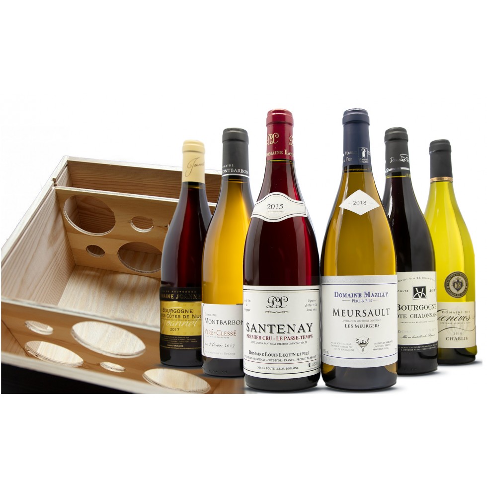 Coffret Vin en bois Noël - Assortiment 6 vins Bourgogne pour Noël